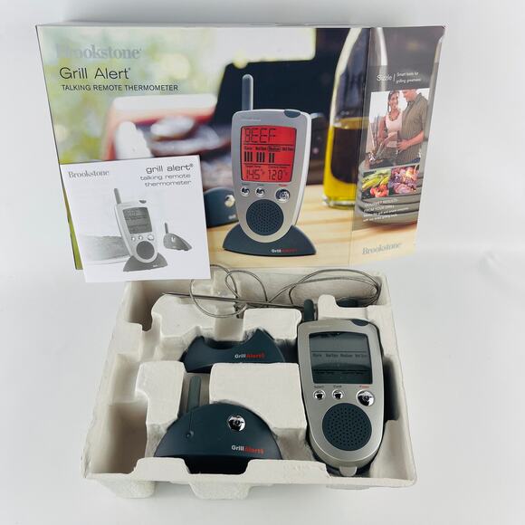 Brookstone Grill Alert Talking Remote Meat Thermometer With Portable Monitor - Picture 1 of 5